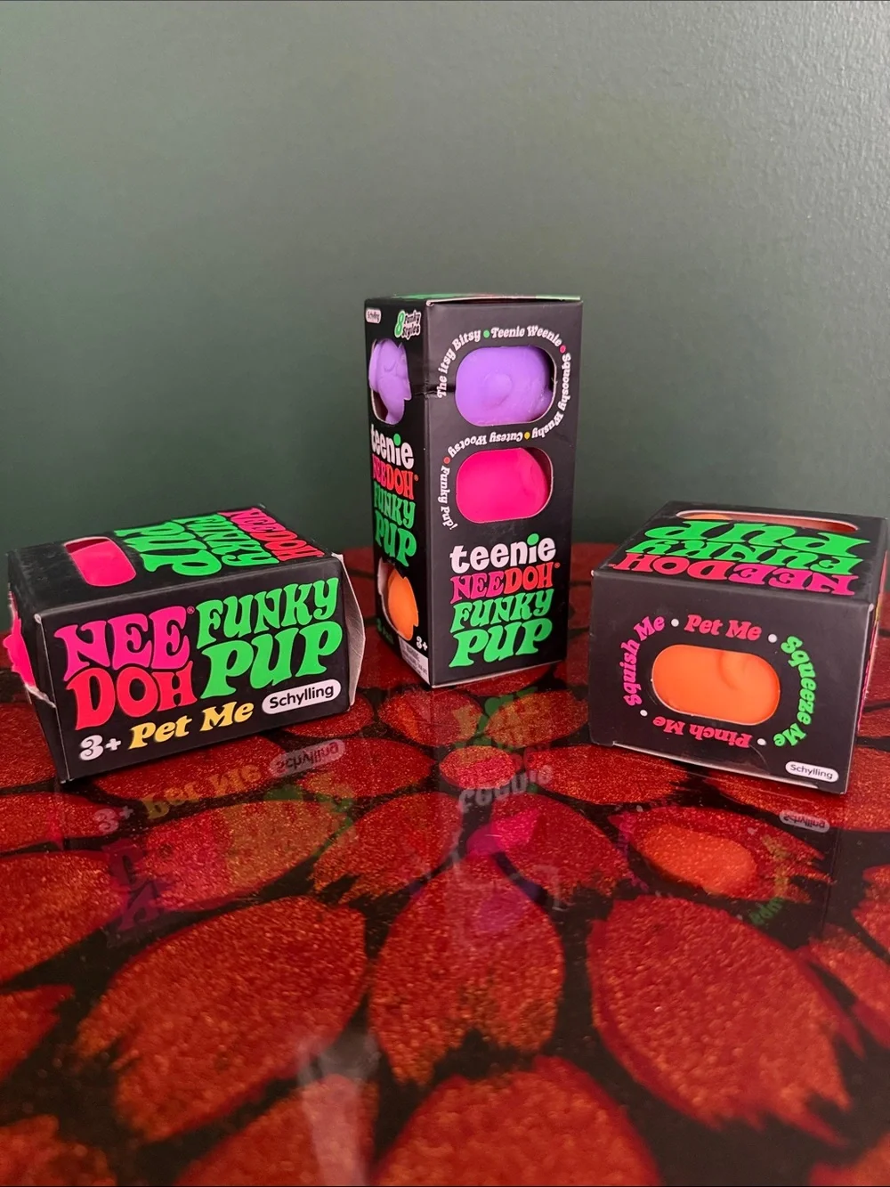 Needoh Funky Pups (Orange & Pink) + Teenie Funky Pup 3-Pack